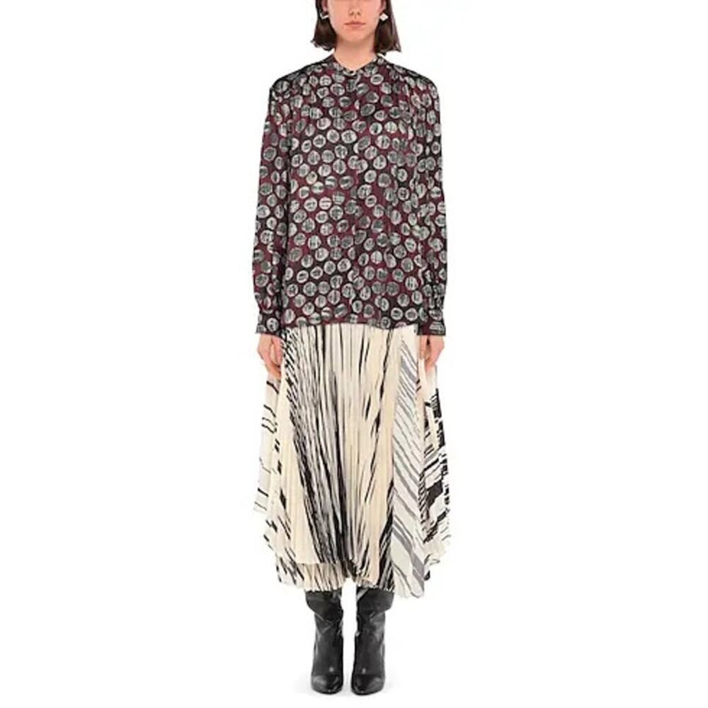Manila Grace Burgundy Satin Blouse – Multicolor Print - Size 8-10 (TG 40 EU) - Picture 4 of 8